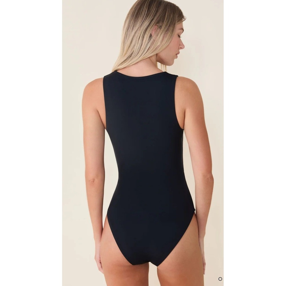 Andie Swim The Malibu Eyelet One Piece Swimsuit Black Henley Snap Front Approx S - Picture 2 of 12